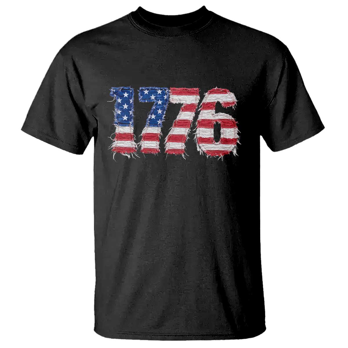 Distressed Faux Patchwork 1776 USA Flag T Shirt Vintage Effect Printing Patriotic Graphic 4th Of July Independence Day TS10 Black Print Your Wear