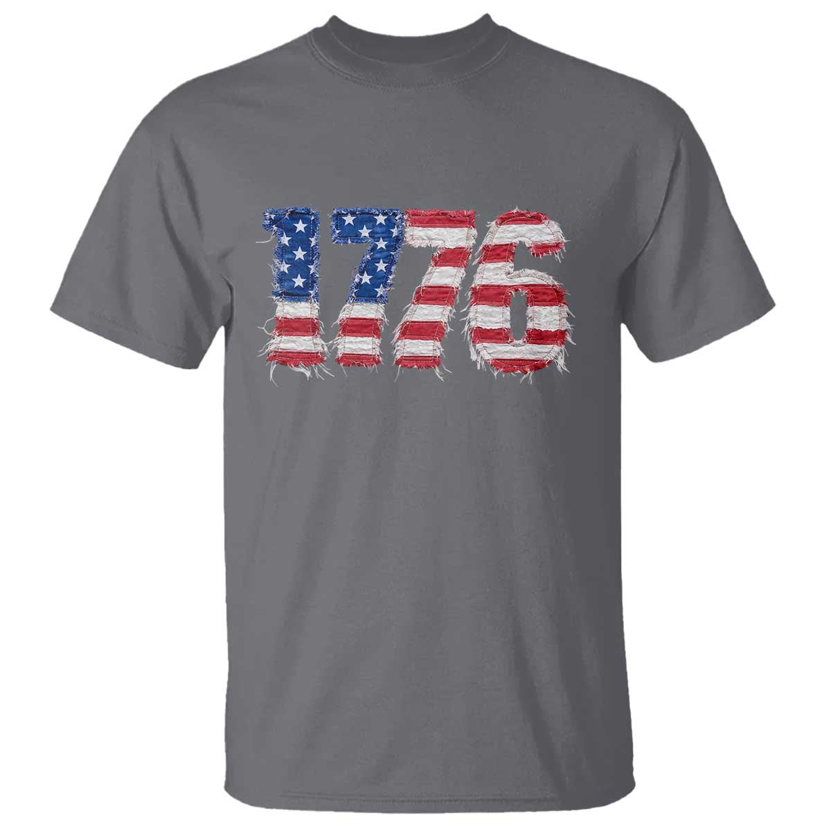 Distressed Faux Patchwork 1776 USA Flag T Shirt Vintage Effect Printing Patriotic Graphic 4th Of July Independence Day