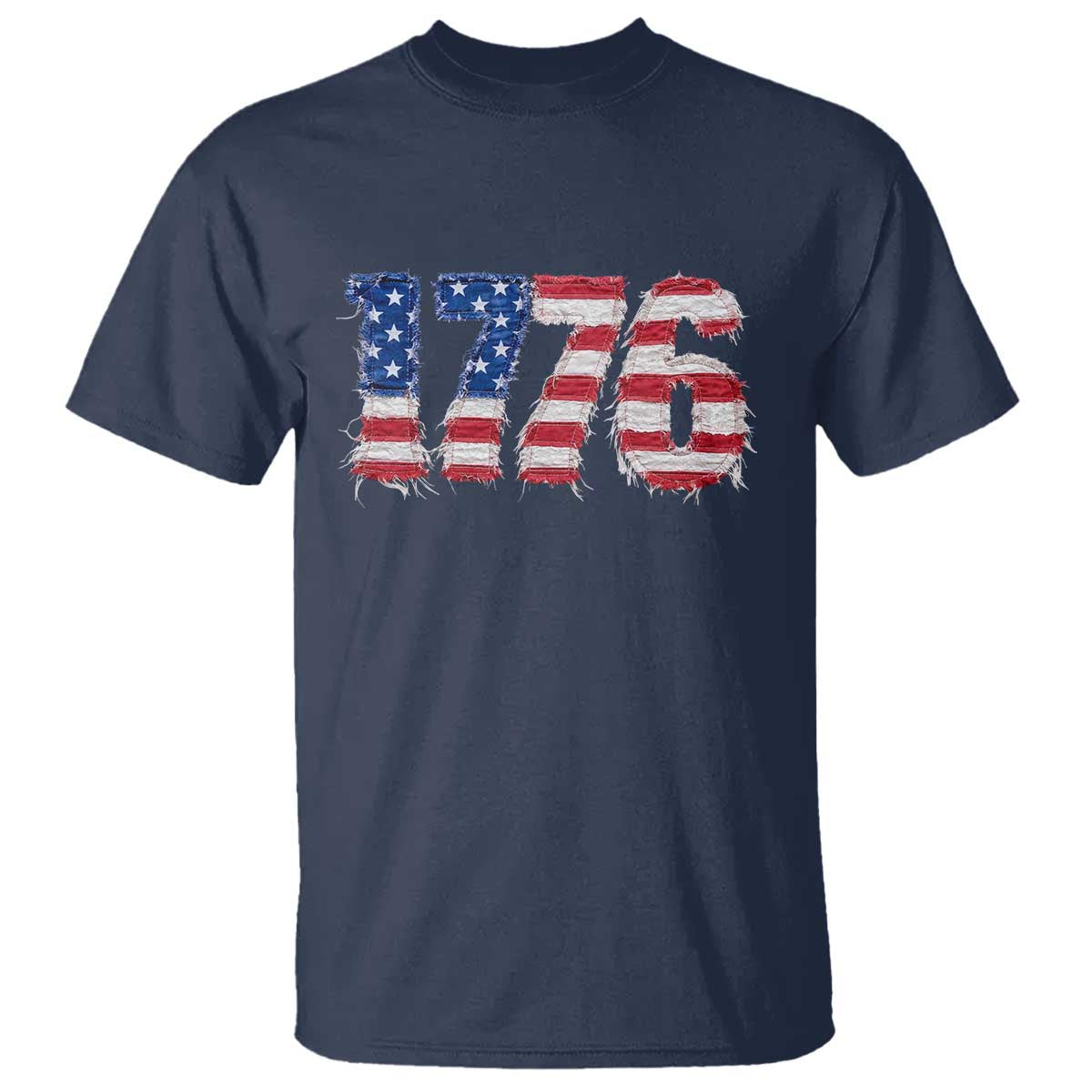 Distressed Faux Patchwork 1776 USA Flag T Shirt Vintage Effect Printing Patriotic Graphic 4th Of July Independence Day