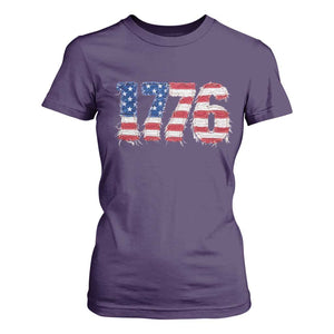Distressed Faux Patchwork 1776 USA Flag T Shirt For Women Vintage Effect Printing Patriotic Graphic 4th Of July Independence Day
