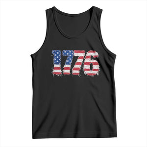 Distressed Faux Patchwork 1776 USA Flag Tank Top Vintage Effect Printing Patriotic Graphic 4th Of July Independence Day