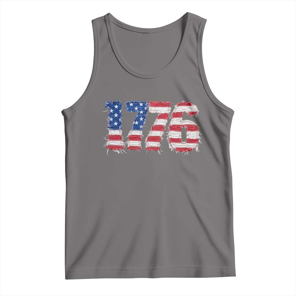 Distressed Faux Patchwork 1776 USA Flag Tank Top Vintage Effect Printing Patriotic Graphic 4th Of July Independence Day