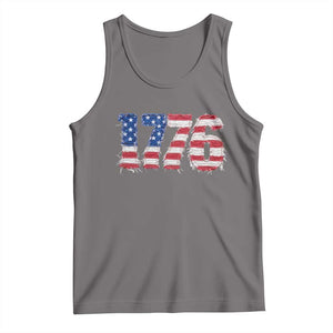 Distressed Faux Patchwork 1776 USA Flag Tank Top Vintage Effect Printing Patriotic Graphic 4th Of July Independence Day