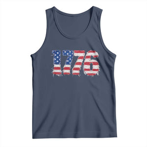 Distressed Faux Patchwork 1776 USA Flag Tank Top Vintage Effect Printing Patriotic Graphic 4th Of July Independence Day