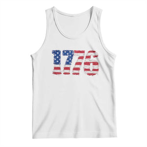 Distressed Faux Patchwork 1776 USA Flag Tank Top Vintage Effect Printing Patriotic Graphic 4th Of July Independence Day