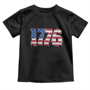Distressed Faux Patchwork 1776 USA Flag Toddler T Shirt Vintage Effect Printing Patriotic Graphic 4th Of July Independence Day