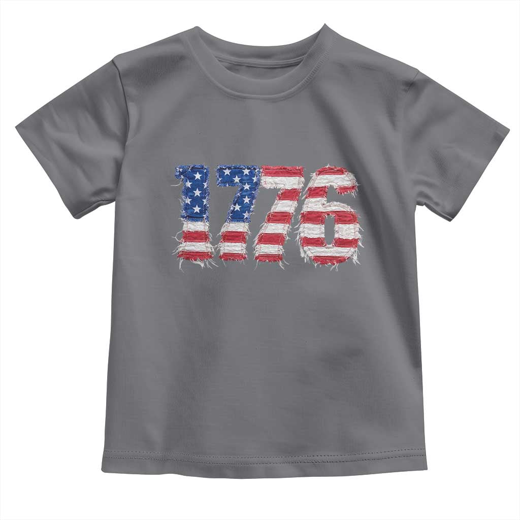 Distressed Faux Patchwork 1776 USA Flag Toddler T Shirt Vintage Effect Printing Patriotic Graphic 4th Of July Independence Day