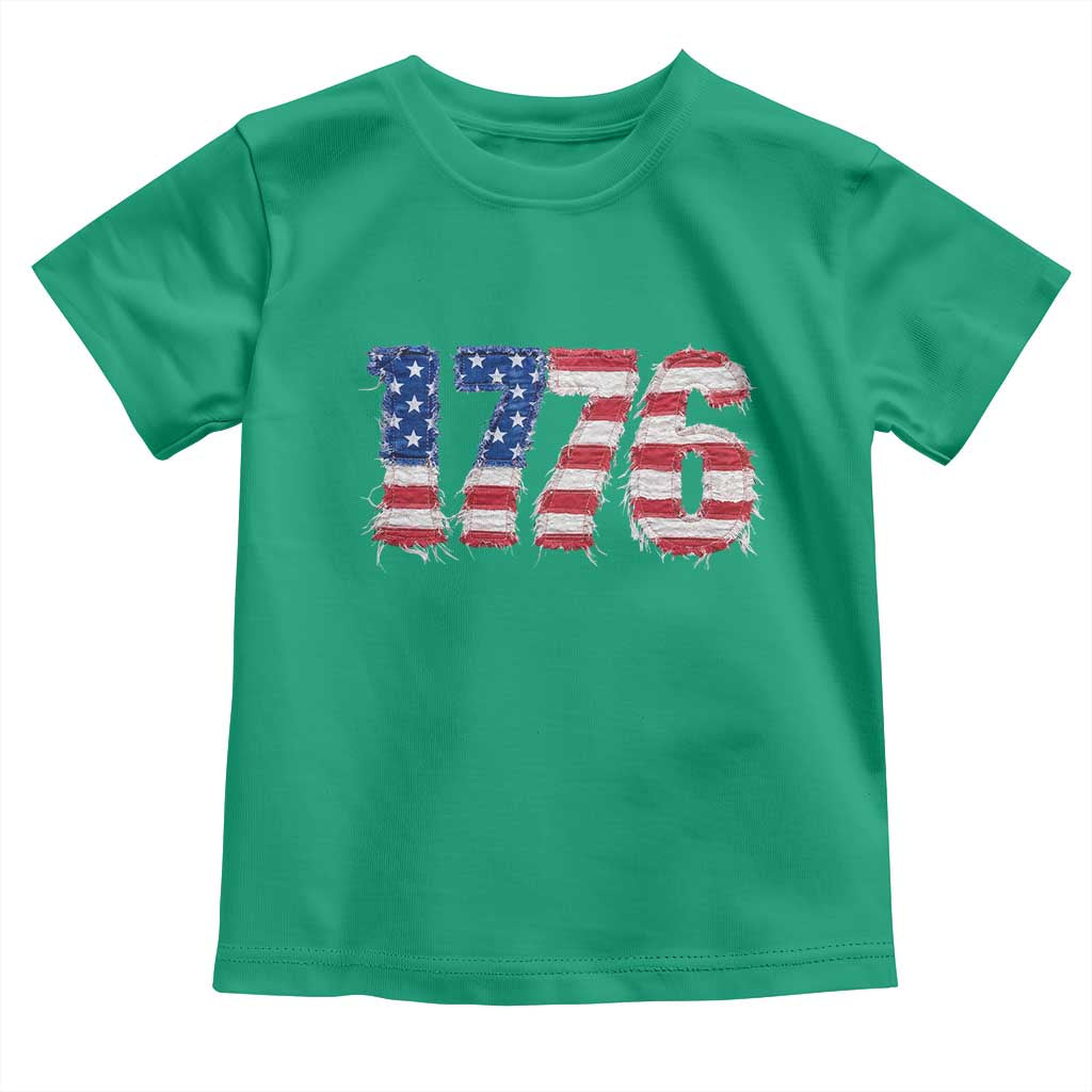 Distressed Faux Patchwork 1776 USA Flag Toddler T Shirt Vintage Effect Printing Patriotic Graphic 4th Of July Independence Day