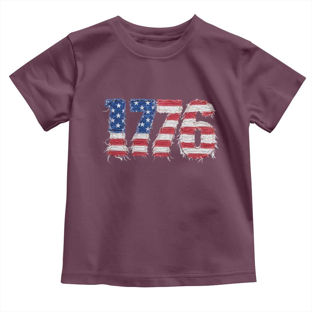 Distressed Faux Patchwork 1776 USA Flag Toddler T Shirt Vintage Effect Printing Patriotic Graphic 4th Of July Independence Day