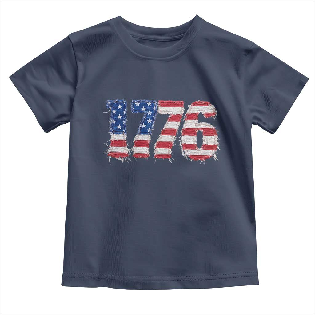 Distressed Faux Patchwork 1776 USA Flag Toddler T Shirt Vintage Effect Printing Patriotic Graphic 4th Of July Independence Day