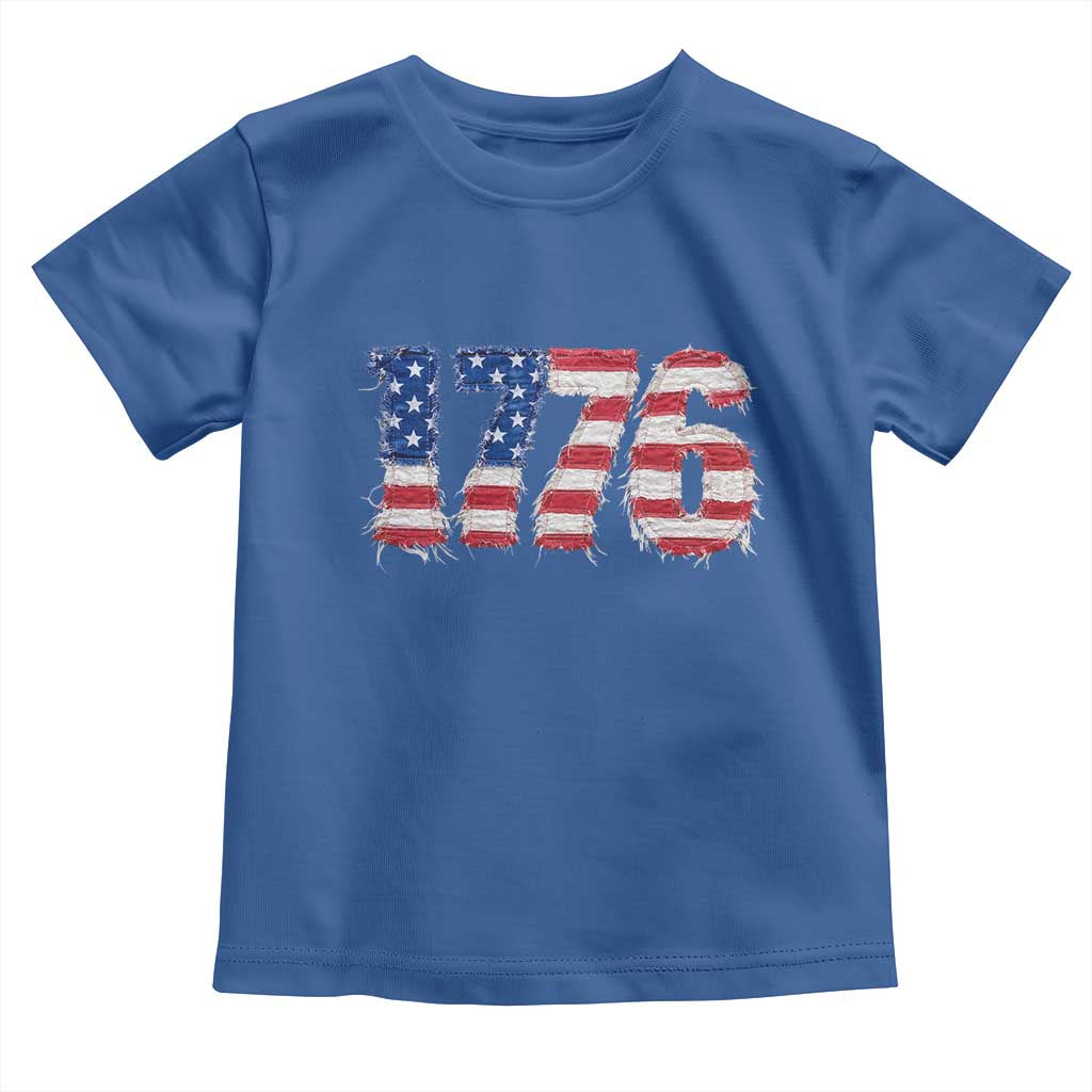 Distressed Faux Patchwork 1776 USA Flag Toddler T Shirt Vintage Effect Printing Patriotic Graphic 4th Of July Independence Day