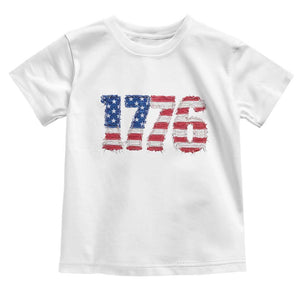 Distressed Faux Patchwork 1776 USA Flag Toddler T Shirt Vintage Effect Printing Patriotic Graphic 4th Of July Independence Day