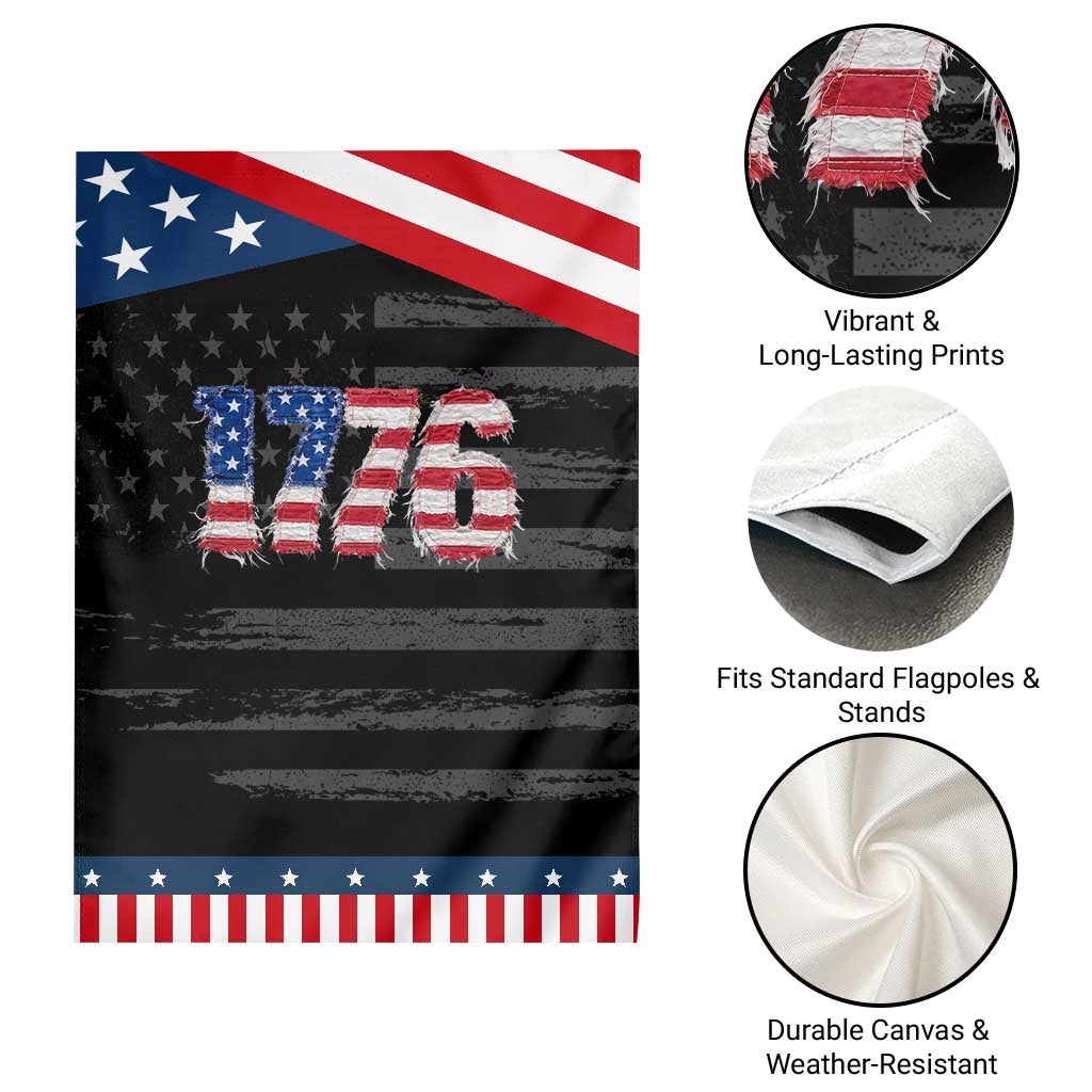Distressed Faux Patchwork 1776 USA Flag Patriotic Garden Flag Vintage Effect Printing Graphic 4th Of July Independence Day