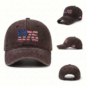 Distressed Faux Patchwork 1776 USA Flag Washed Cotton Baseball Cap Vintage Effect Printing Patriotic Graphic 4th Of July Independence Day