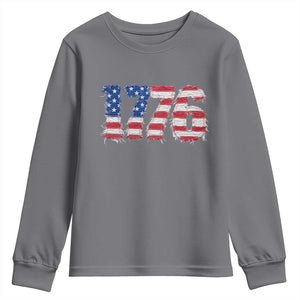 Distressed Faux Patchwork 1776 USA Flag Youth Sweatshirt Vintage Effect Printing Patriotic Graphic 4th Of July Independence Day