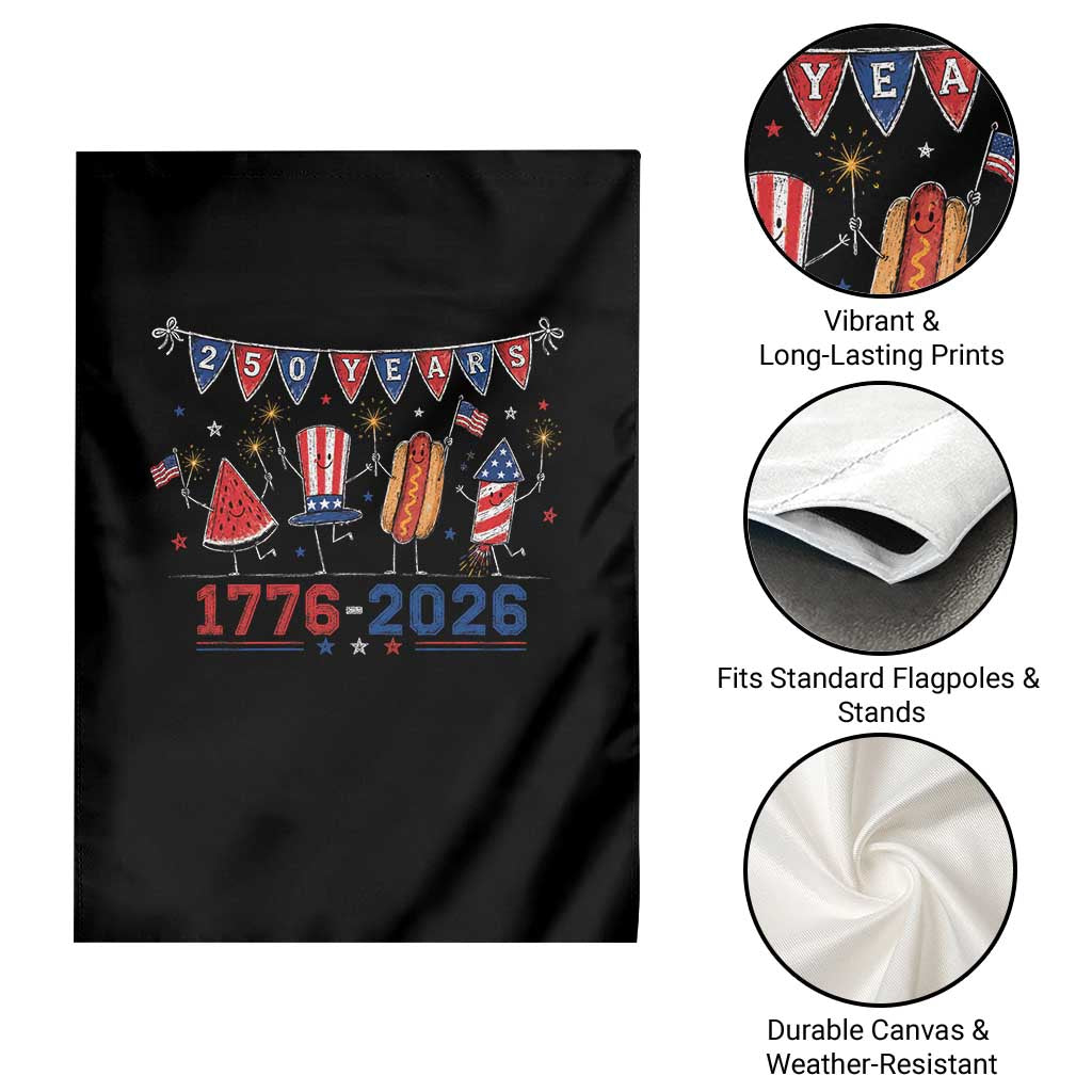 250 Years American 1776 2026 Garden Flag Patriotic Watermelon Hotdog Firework 250th 4th July Independence Day