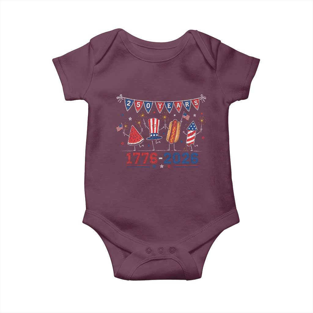 250 Years American 1776 2026 Baby Onesie Patriotic Watermelon Hotdog Firework 250th 4th July Independence Day