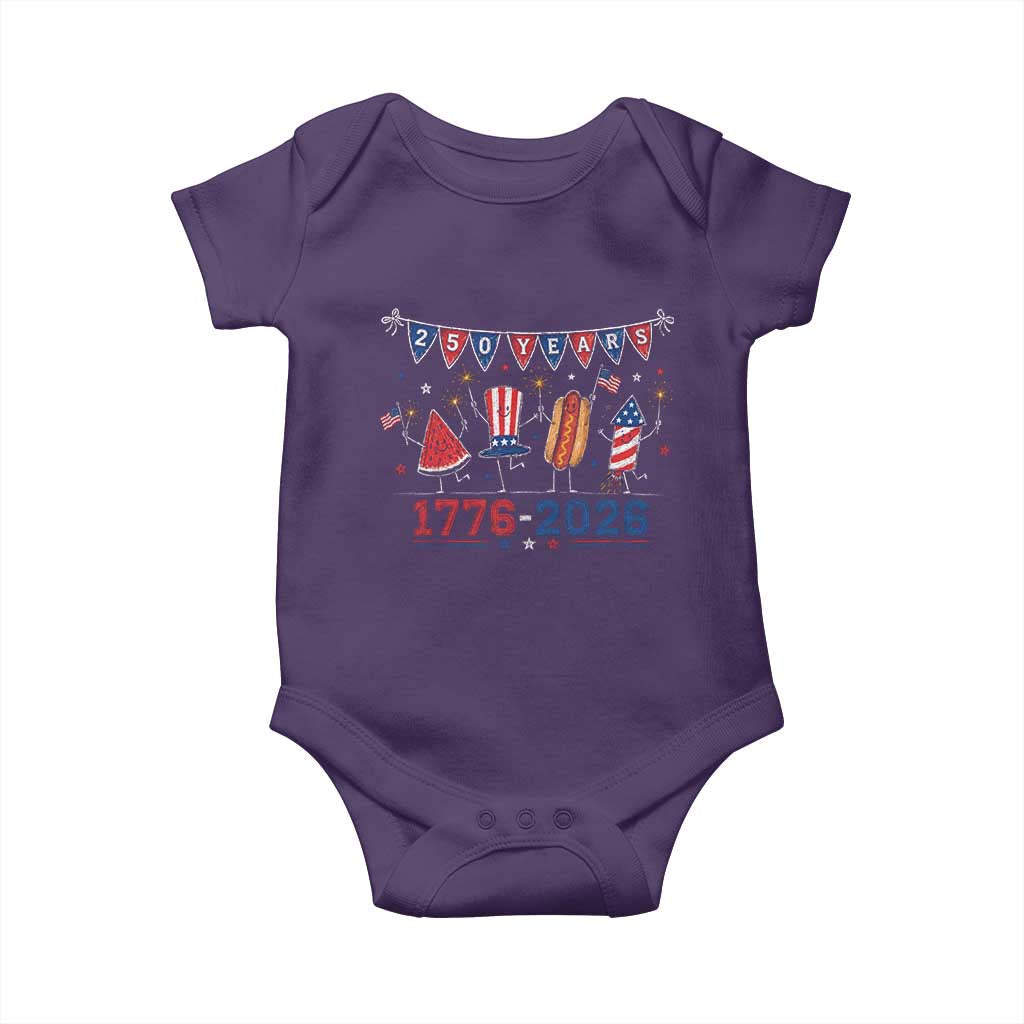 250 Years American 1776 2026 Baby Onesie Patriotic Watermelon Hotdog Firework 250th 4th July Independence Day