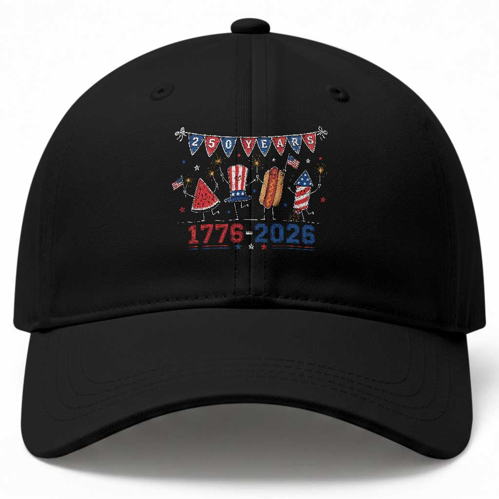 250 Years American 1776 2026 Baseball Cap Patriotic Watermelon Hotdog Firework 250th 4th July Independence Day