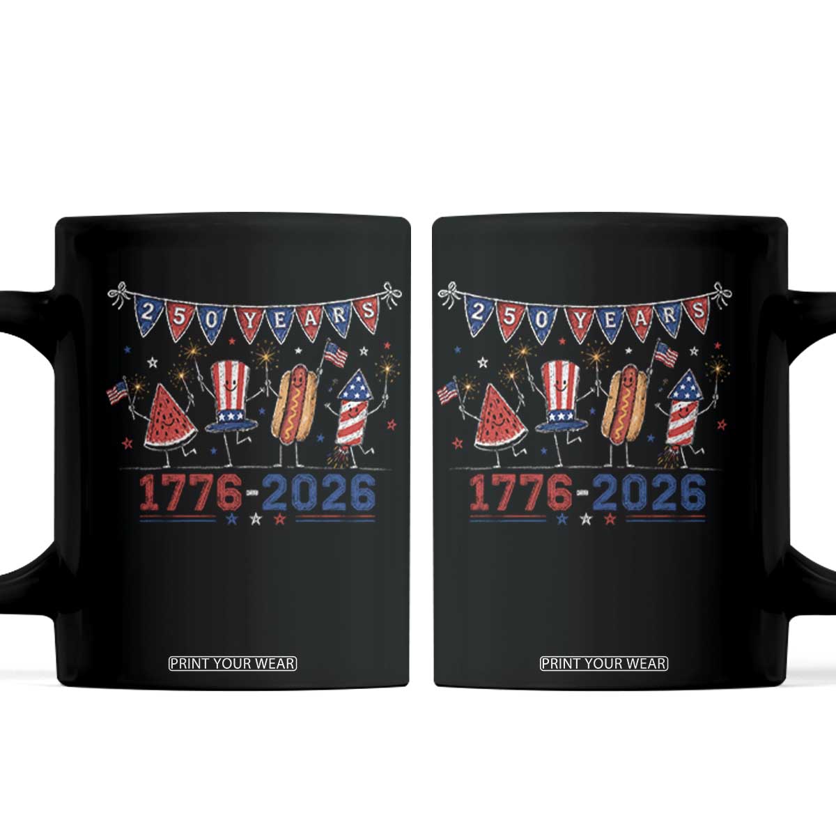 250 Years American 1776 2026 Coffee Mug Patriotic Watermelon Hotdog Firework 250th 4th July Independence Day