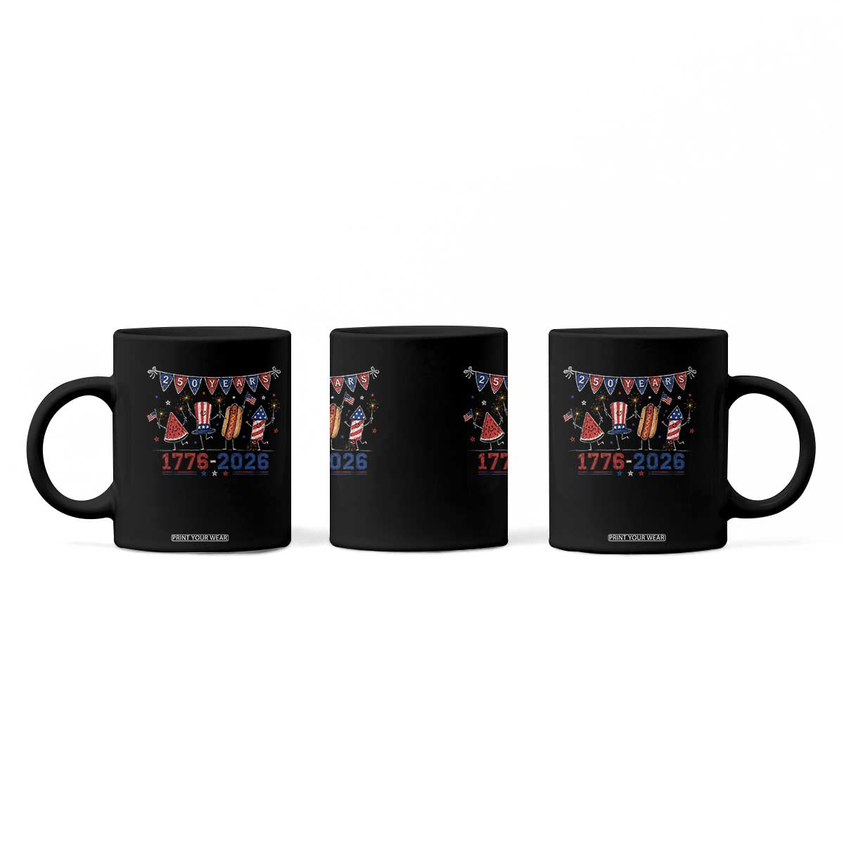 250 Years American 1776 2026 Coffee Mug Patriotic Watermelon Hotdog Firework 250th 4th July Independence Day