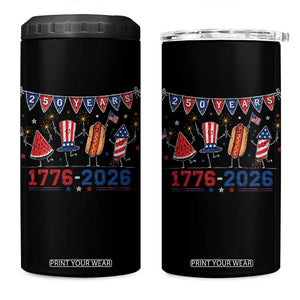250 Years American 1776 2026 4 in 1 Can Cooler Tumbler Patriotic Watermelon Hotdog Firework 250th 4th July Independence Day