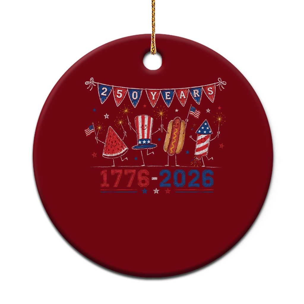 250 Years American 1776 2026 Ceramic Ornament Patriotic Watermelon Hotdog Firework 250th 4th July Independence Day