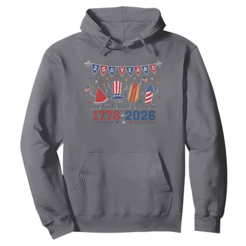 250 Years American 1776 2026 Hoodie Patriotic Watermelon Hotdog Firework 250th 4th July Independence Day