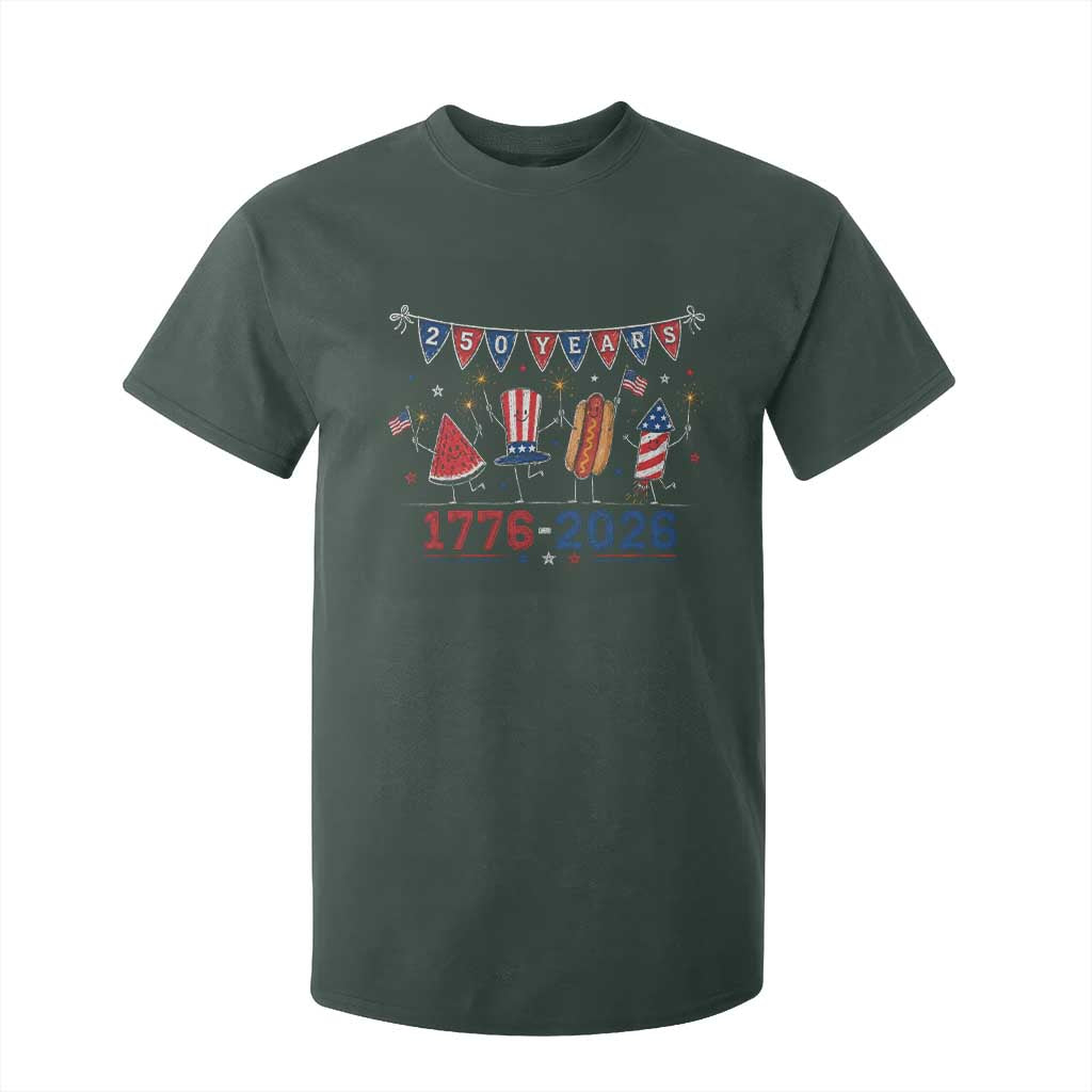 250 Years American 1776 2026 T Shirt For Kid Patriotic Watermelon Hotdog Firework 250th 4th July Independence Day
