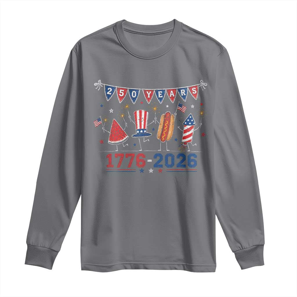 250 Years American 1776 2026 Long Sleeve Shirt Patriotic Watermelon Hotdog Firework 250th 4th July Independence Day