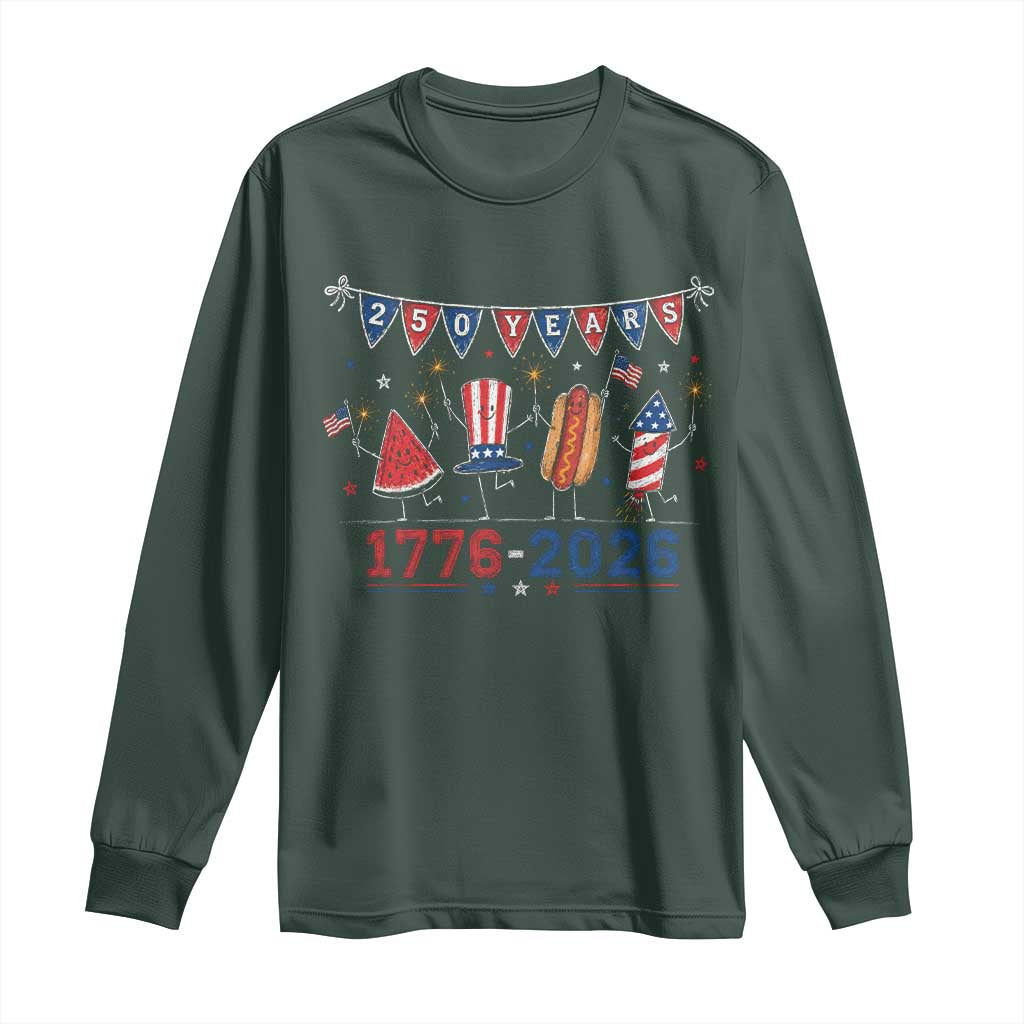 250 Years American 1776 2026 Long Sleeve Shirt Patriotic Watermelon Hotdog Firework 250th 4th July Independence Day