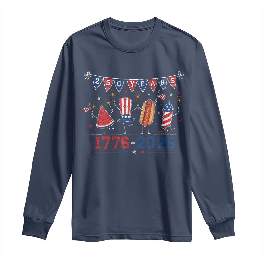 250 Years American 1776 2026 Long Sleeve Shirt Patriotic Watermelon Hotdog Firework 250th 4th July Independence Day