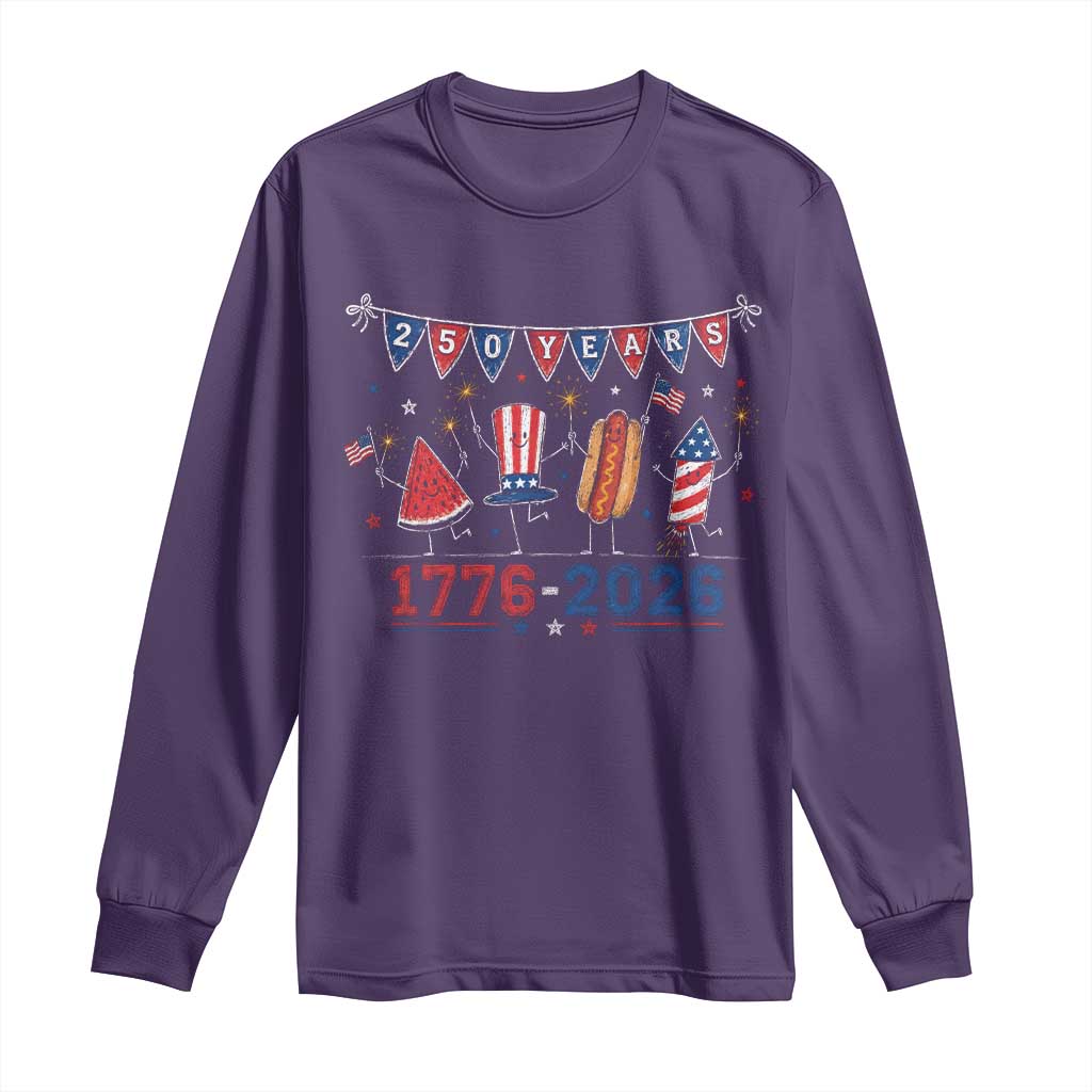 250 Years American 1776 2026 Long Sleeve Shirt Patriotic Watermelon Hotdog Firework 250th 4th July Independence Day