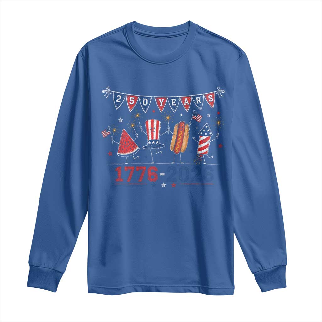 250 Years American 1776 2026 Long Sleeve Shirt Patriotic Watermelon Hotdog Firework 250th 4th July Independence Day
