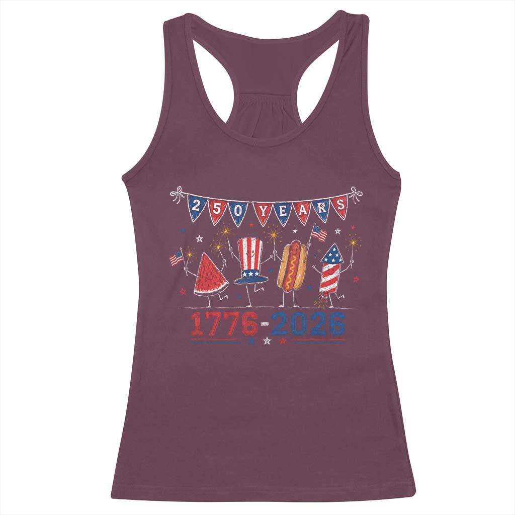250 Years American 1776 2026 Racerback Tank Top Patriotic Watermelon Hotdog Firework 250th 4th July Independence Day