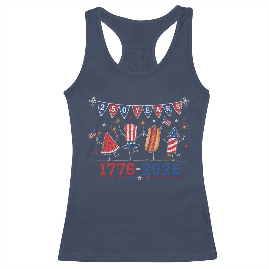 250 Years American 1776 2026 Racerback Tank Top Patriotic Watermelon Hotdog Firework 250th 4th July Independence Day