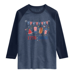 250 Years American 1776 2026 Raglan Shirt Patriotic Watermelon Hotdog Firework 250th 4th July Independence Day