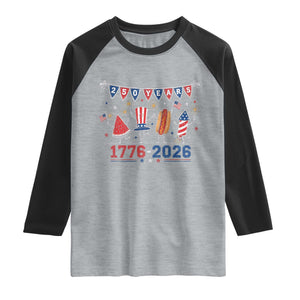 250 Years American 1776 2026 Raglan Shirt Patriotic Watermelon Hotdog Firework 250th 4th July Independence Day
