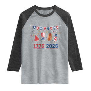250 Years American 1776 2026 Raglan Shirt Patriotic Watermelon Hotdog Firework 250th 4th July Independence Day