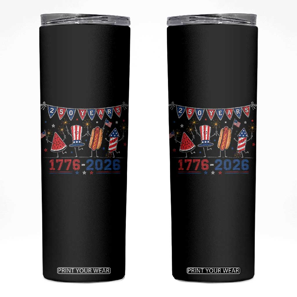 250 Years American 1776 2026 Skinny Tumbler Patriotic Watermelon Hotdog Firework 250th 4th July Independence Day