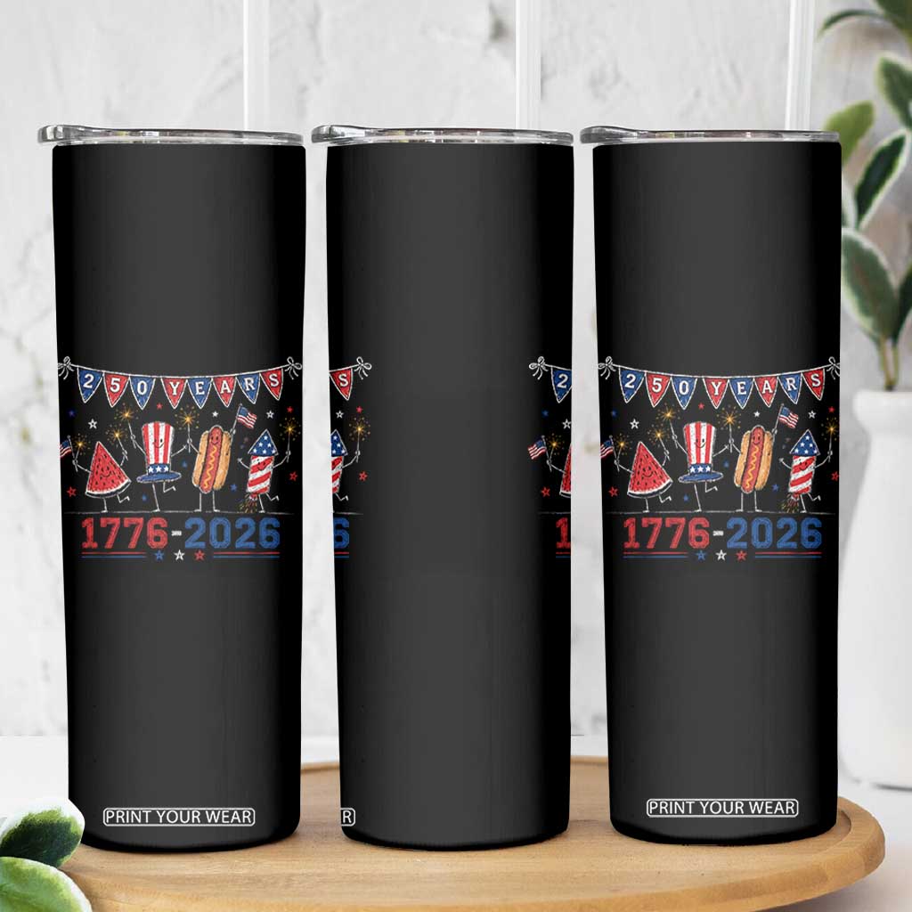 250 Years American 1776 2026 Skinny Tumbler Patriotic Watermelon Hotdog Firework 250th 4th July Independence Day