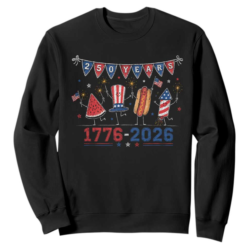 250 Years American 1776 2026 Sweatshirt Patriotic Watermelon Hotdog Firework 250th 4th July Independence Day