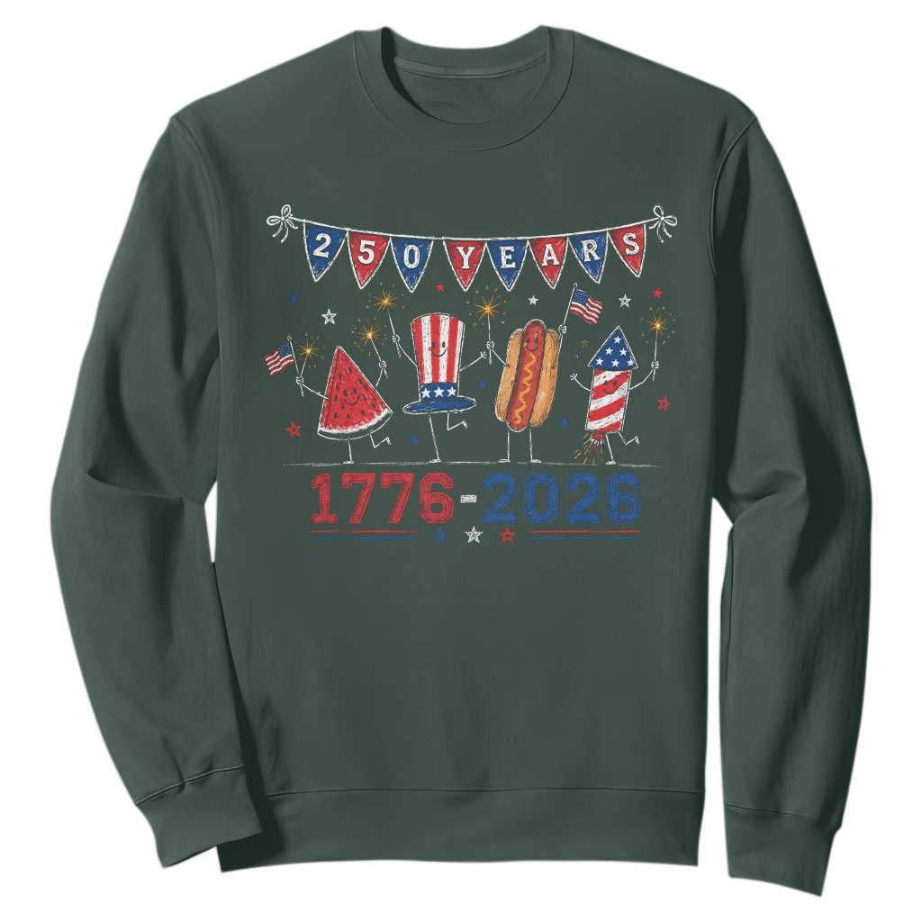250 Years American 1776 2026 Sweatshirt Patriotic Watermelon Hotdog Firework 250th 4th July Independence Day
