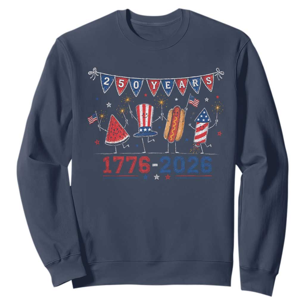 250 Years American 1776 2026 Sweatshirt Patriotic Watermelon Hotdog Firework 250th 4th July Independence Day