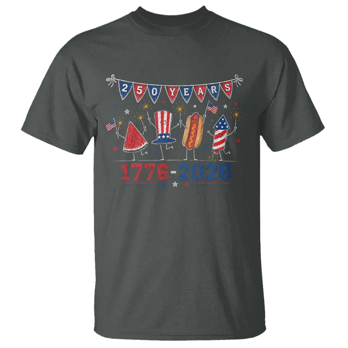 250 Years American 1776 2026 T Shirt Patriotic Watermelon Hotdog Firework 250th 4th July Independence Day