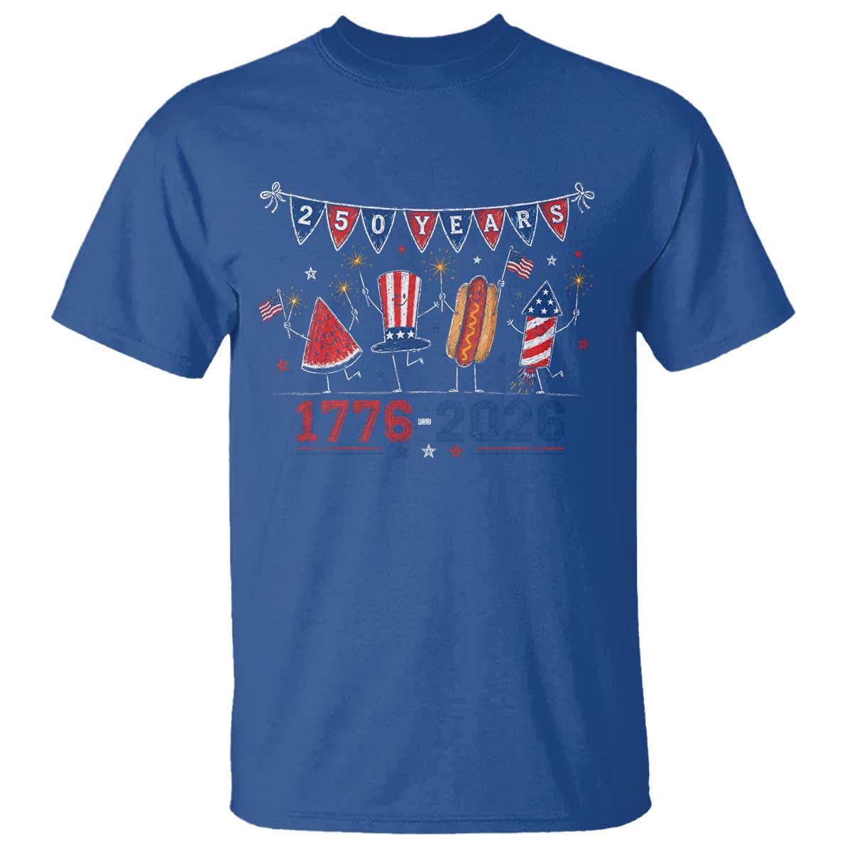 250 Years American 1776 2026 T Shirt Patriotic Watermelon Hotdog Firework 250th 4th July Independence Day