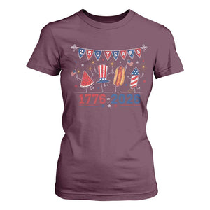 250 Years American 1776 2026 T Shirt For Women Patriotic Watermelon Hotdog Firework 250th 4th July Independence Day