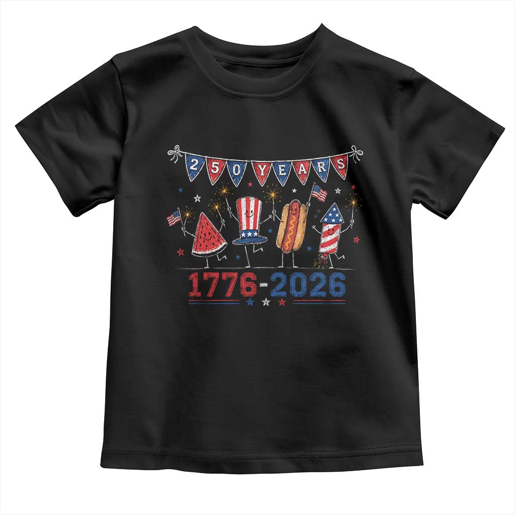 250 Years American 1776 2026 Toddler T Shirt Patriotic Watermelon Hotdog Firework 250th 4th July Independence Day