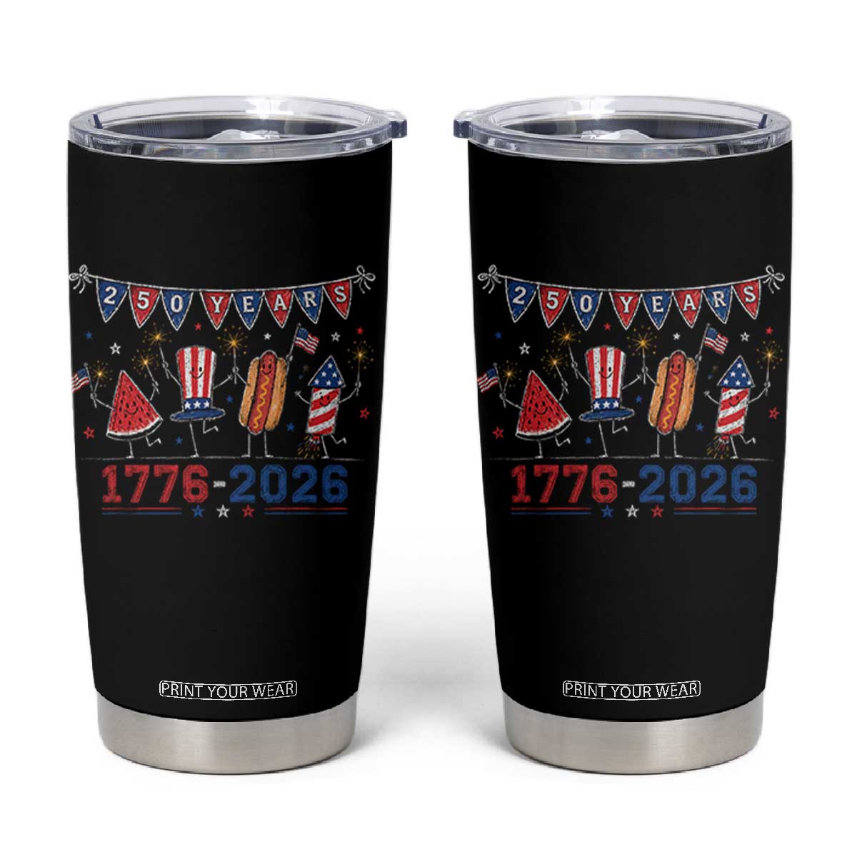 250 Years American 1776 2026 Tumbler Cup Patriotic Watermelon Hotdog Firework 250th 4th July Independence Day