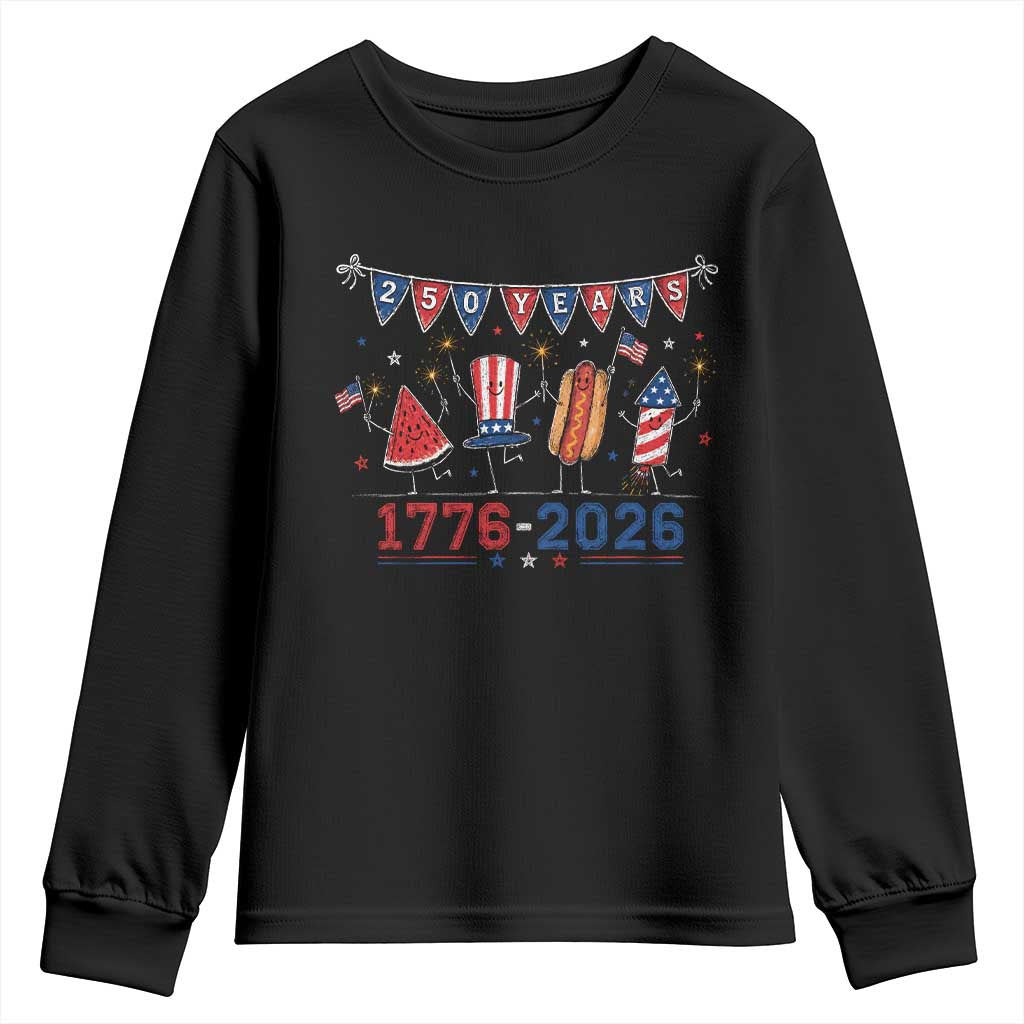 250 Years American 1776 2026 Youth Sweatshirt Patriotic Watermelon Hotdog Firework 250th 4th July Independence Day